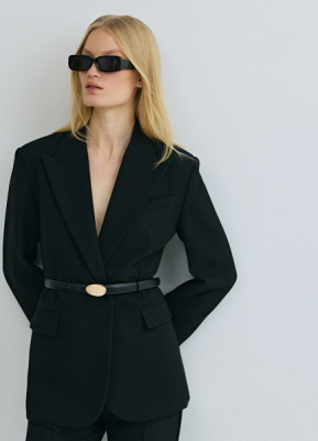 Двубортный жакет с поясом, Черный
