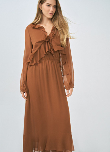 Платье с воланами и завязками, Оранжевый