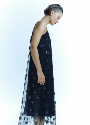 Платье с пайетками и декором в виде цветов, Черный