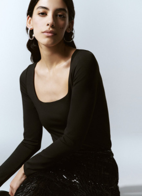 Боди с длинным рукавом, Черный