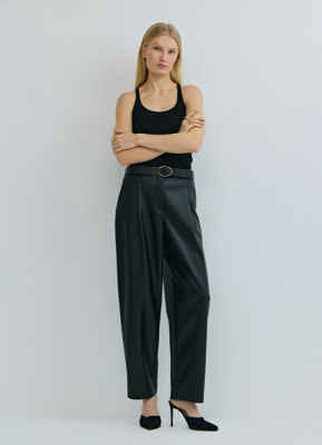 Брюки О-силуэта из искусственной кожи, Черный