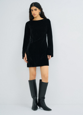 Платье мини из жатого бархата, Черный