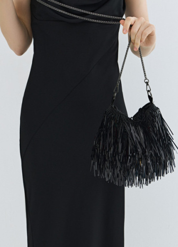 Сумка с длинными пайетками и бисером, Черный