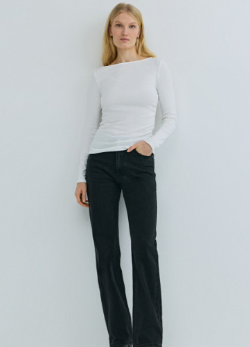 Прямые джинсы с высокой посадкой, Черный