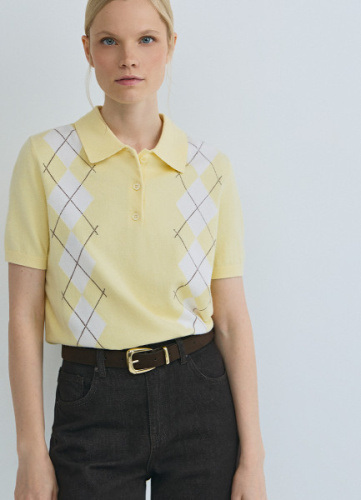 Джемпер поло с ромбами, Желтый
