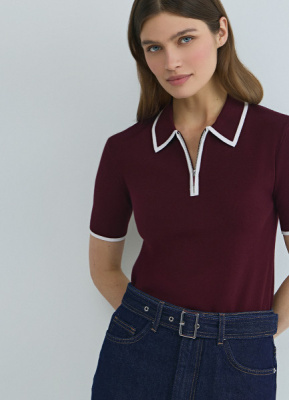 Джемпер с воротником поло на молнии, Фиолетовый