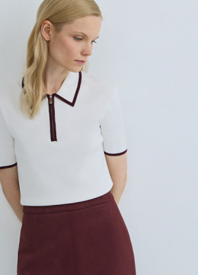 Джемпер с воротником поло на молнии, Бежевый