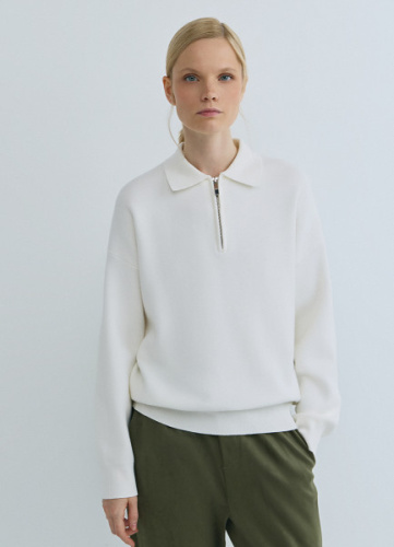 Джемпер с воротником поло на молнии, Бежевый