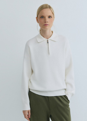 Джемпер с воротником поло на молнии, Бежевый