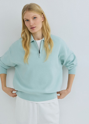 Джемпер с воротником поло на молнии, Зеленый