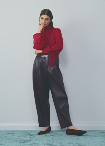 Брюки О-силуэта из искусственной кожи, Фиолетовый