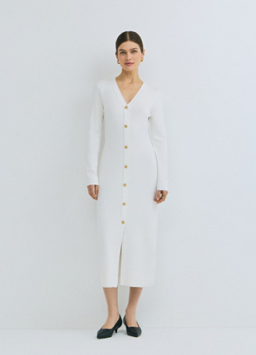 Вязаное облегающее платье, Бежевый