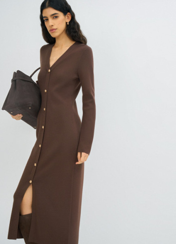 Вязаное облегающее платье, Коричневый