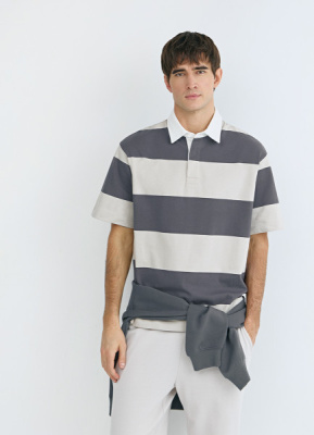 Поло в полоску из хлопка, Голубой