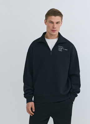 Толстовка с воротником-стойкой на молнии, Черный