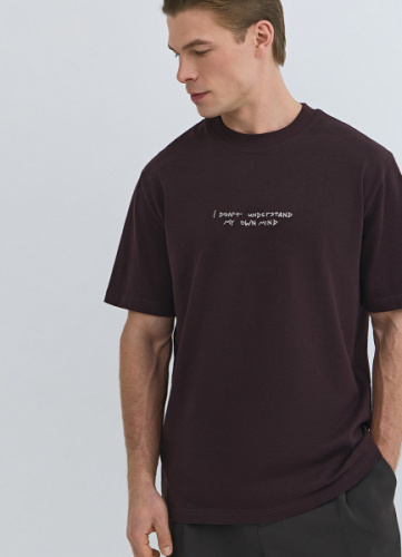 Футболка с текстовой вышивкой, Фиолетовый