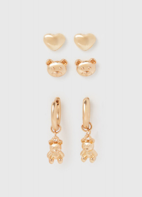 Серьги для девочек, 3 пары, Золотой