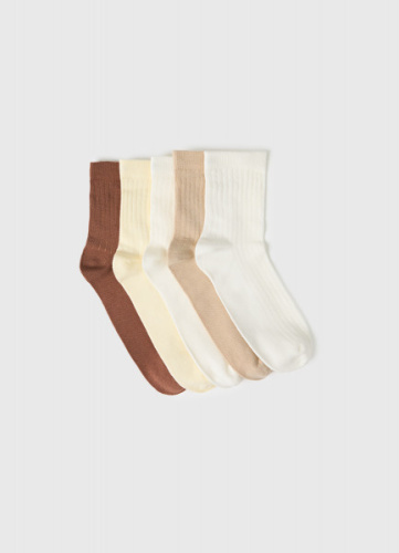 Короткие носки в рубчик для девочек, 5 пар, Бежевый