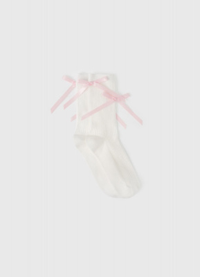 Высокие носки в рубчик с бантами для девочек, Белый