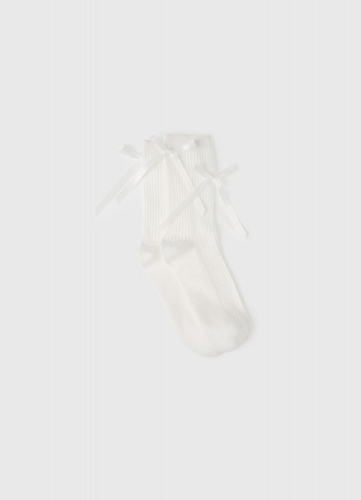 Высокие носки в рубчик с бантами для девочек, Белый
