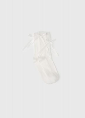 Высокие носки в рубчик с бантами для девочек, Белый