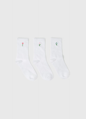 Высокие носки с вышивкой для девочек, 3 пары, Белый