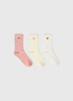 Высокие носки с вышивкой для девочек, 3 пары, Мультицвет