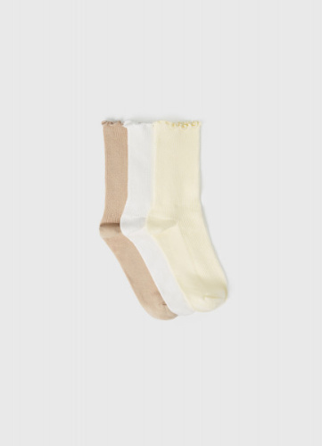 Высокие носки в рубчик для девочек, 3 пары, Бежевый