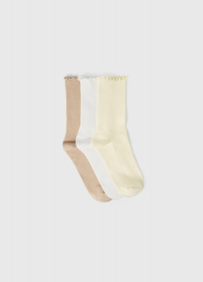Высокие носки в рубчик для девочек, 3 пары, Бежевый