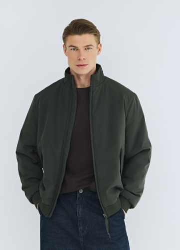 Утеплённая куртка с воротником-стойкой, Зеленый