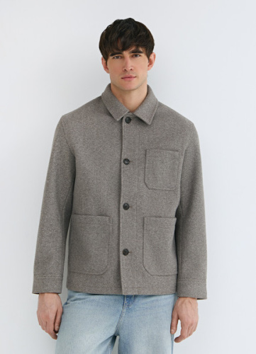 Куртка из пальтовой ткани с накладными карманами, Бежевый