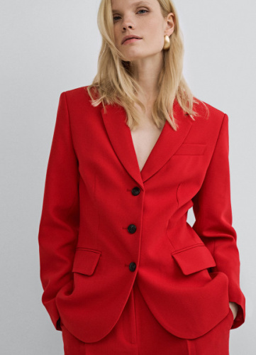 Однобортный приталенный жакет, Красный