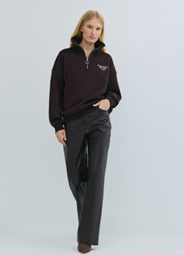 Толстовка с принтом и воротником на молнии, Коричневый