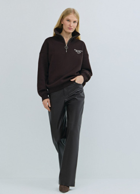 Толстовка с принтом и воротником на молнии, Коричневый