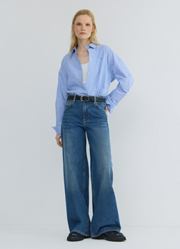 Ультраширокие джинсы с высокой посадкой, Синий