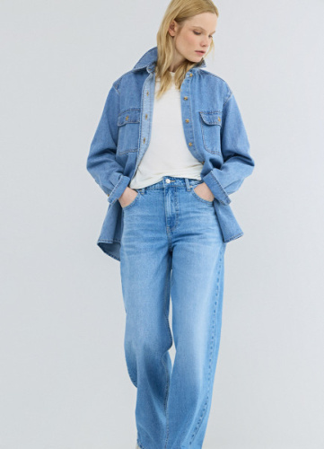 Ультраширокие джинсы с высокой посадкой, Голубой