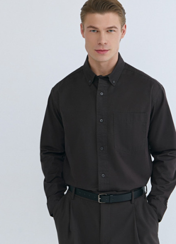 Рубашка из твила с карманом, Коричневый