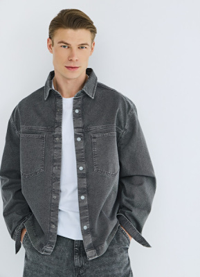 Куртка-рубашка из твила с карманами, Серый