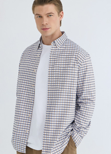 Рубашка в клетку из хлопка оксфорд, Бежевый