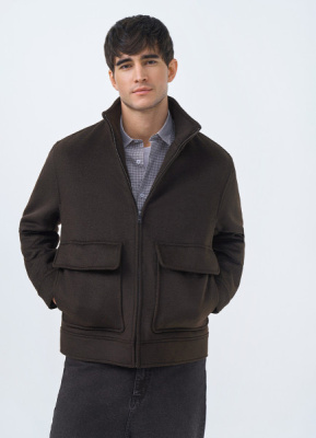 Куртка из пальтовой ткани с накладными карманами, Коричневый