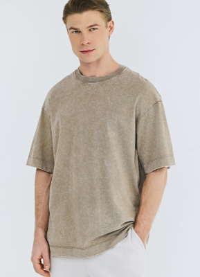 Базовая футболка с эффектом стирки, Бежевый