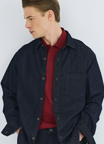 Джинсовая рубашка на пуговицах, Синий