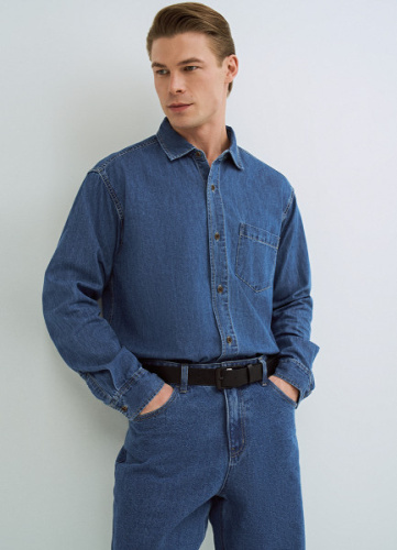 Джинсовая рубашка на пуговицах, Синий