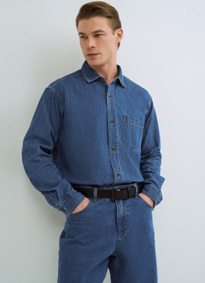 Джинсовая рубашка на пуговицах, Синий