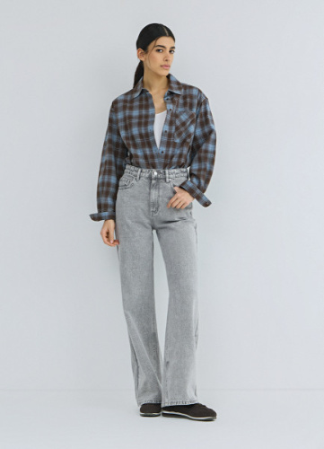 Широкие джинсы с высокой посадкой, Серый