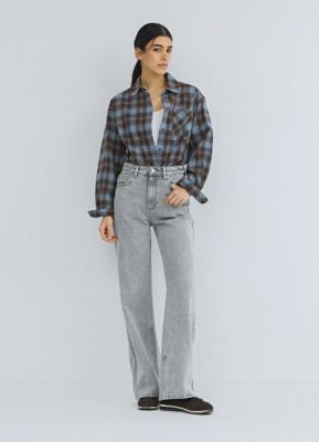 Широкие джинсы с высокой посадкой, Серый