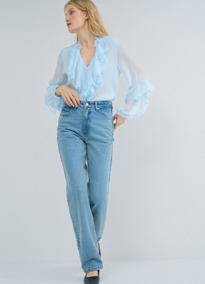 Прямые джинсы с высокой посадкой, Голубой