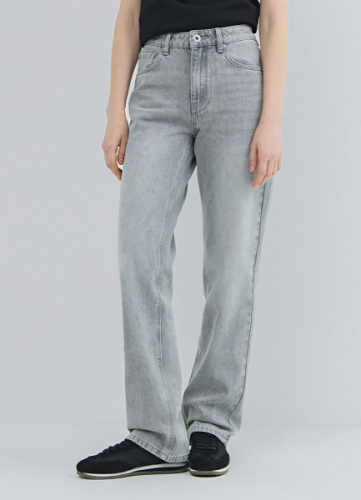 Прямые джинсы с высокой посадкой, Серый