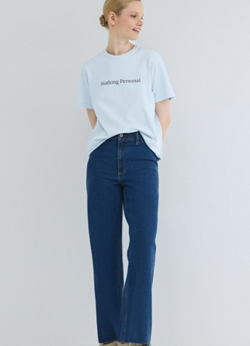 Укороченные широкие джинсы, Синий