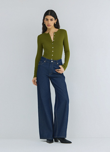 Ультраширокие джинсы Wide leg с высокой посадкой, Синий